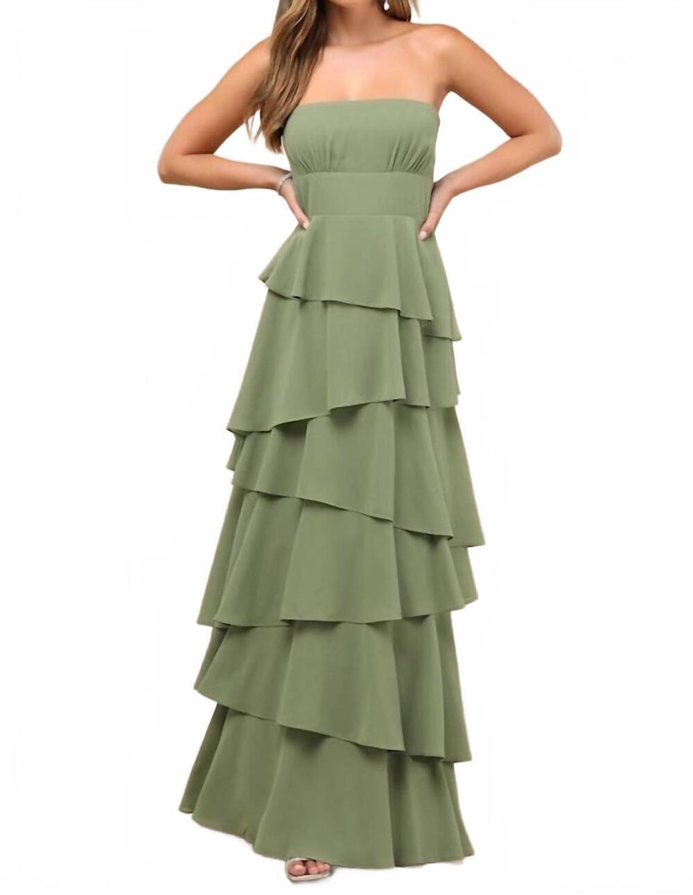 NEW LULUS gorgeous essence strapless tiered maxi dress in sage